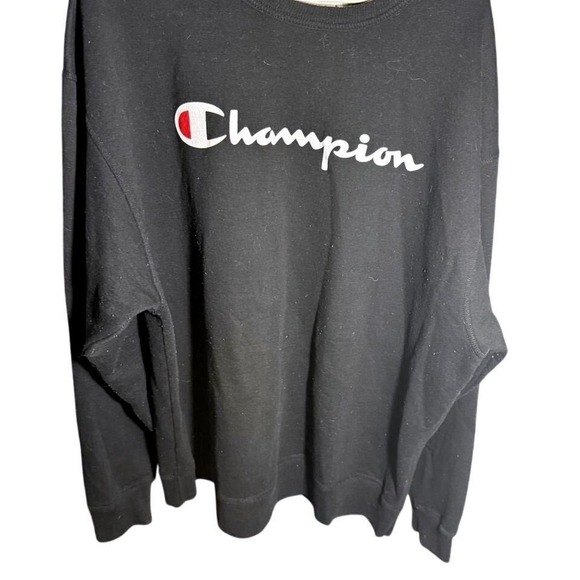 Champion Tops - Champion Script Logo Crewneck Sweatshirt Black Mens 2XL Womens Oversized